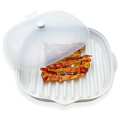 Vassoio di pancetta a microonde bianco